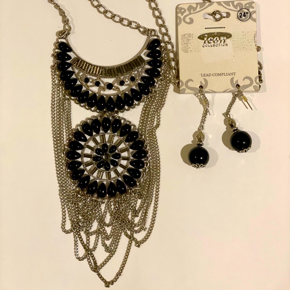 Black Beaded Costume Fashion Jewelry